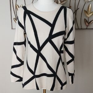 Charter Club 100% Cashmere Cream and Black Abstract Sweater